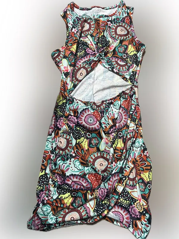 SHEIN Multicolor Floral Paisley Maxi Dress with cutout- Turquoise, Pink, Yellow - Image 3