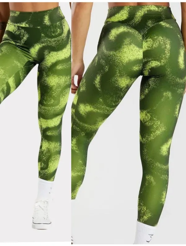 {L} Gymshark Gs Power Regular Legging Moss Green Neon Yellow - Image 2