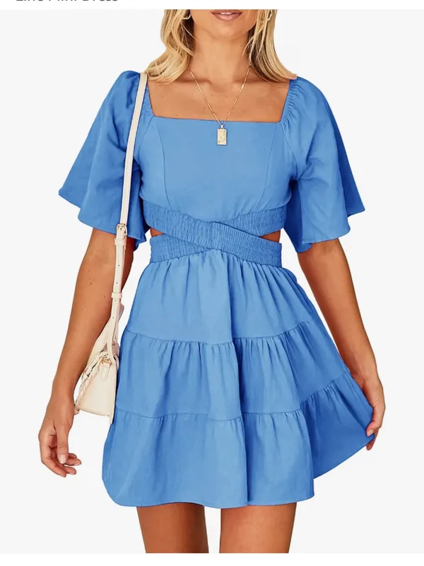 Shy Velvet Cutout Crossover Elastic Waist Casual Party A-Line Mini Dress - Image 3