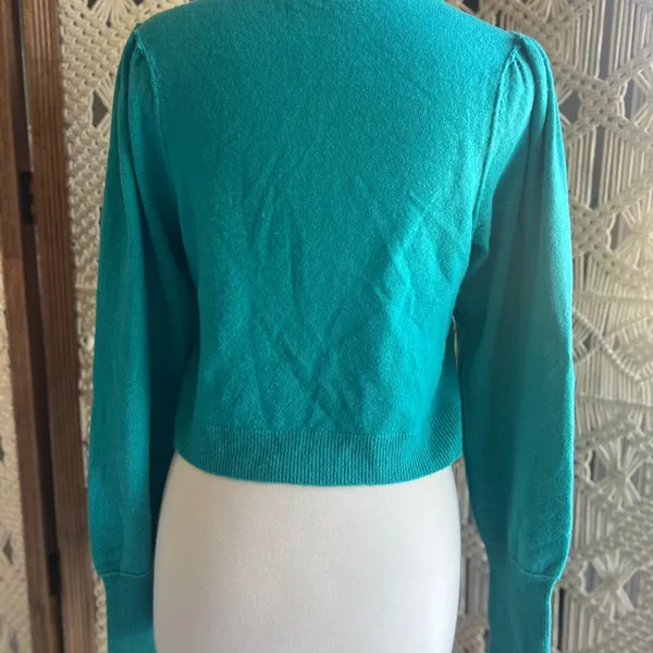 Free People Cashmere Teal Pearl Button-Up Cardigan Sweater - Image 8