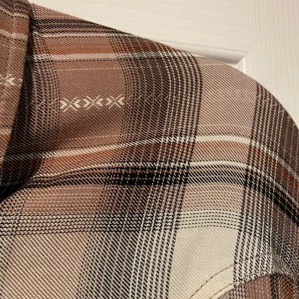 Jane & Delancey Size S Brown Plaid Flannel Western Pearl Snap Front Shirt - Image 3
