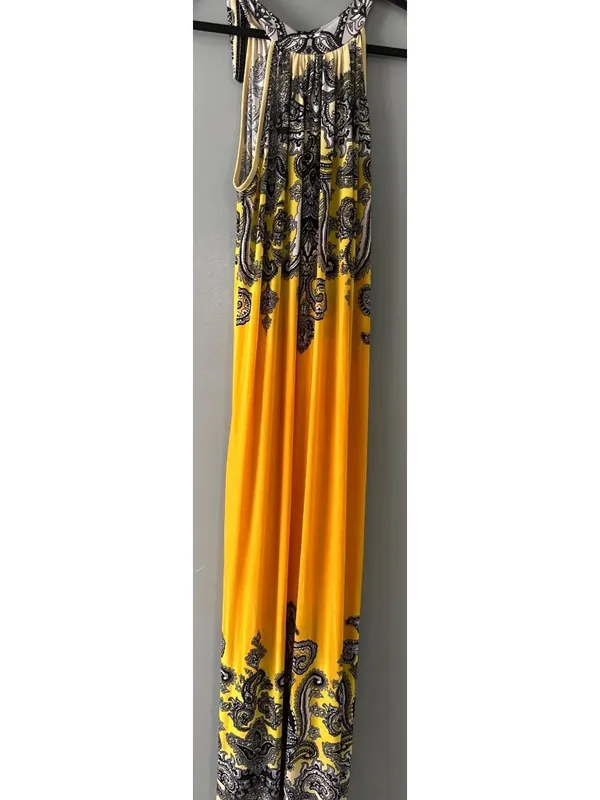 Seven Islands XL Yellow Paisley Halter Maxi Dress Resort Vacation Boho summer - Image 6