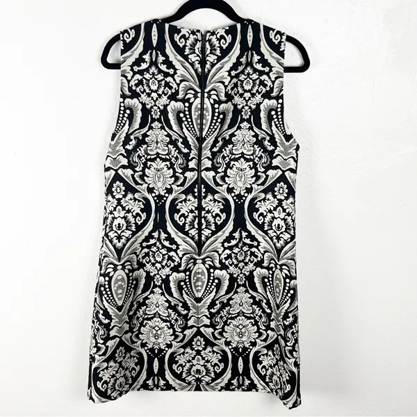 ALICE + OLIVIA Clyde Black White Exposed Back Zip A-Line Dress Size 12 Boho Chic - Image 2