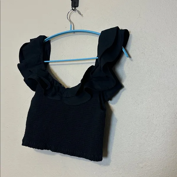 Anthropologie Maeve black Ruffle‎ smock crop top Size 4 - Image 5