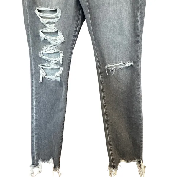 American Eagle Skinny‎ Jeans 14 Black Distressed High Rise Frayed Jegging Punk - Image 3