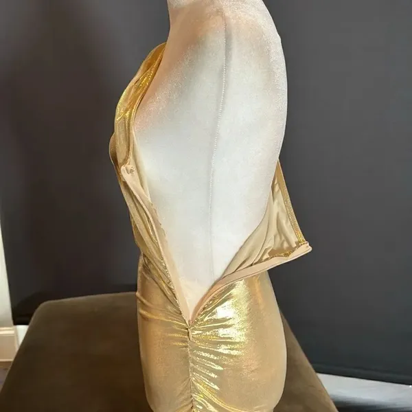 Women’s Gold Bodycon One Shoulder Lightweight Party Cocktail Prom Dress Size S - Image 6