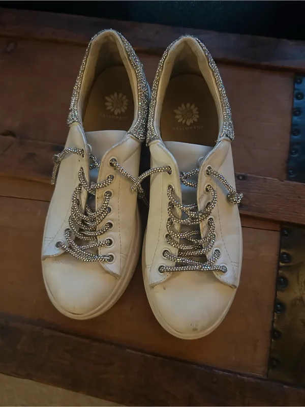 Yellow Box White Platform Sneaker with Sparkle Heel - Image 5