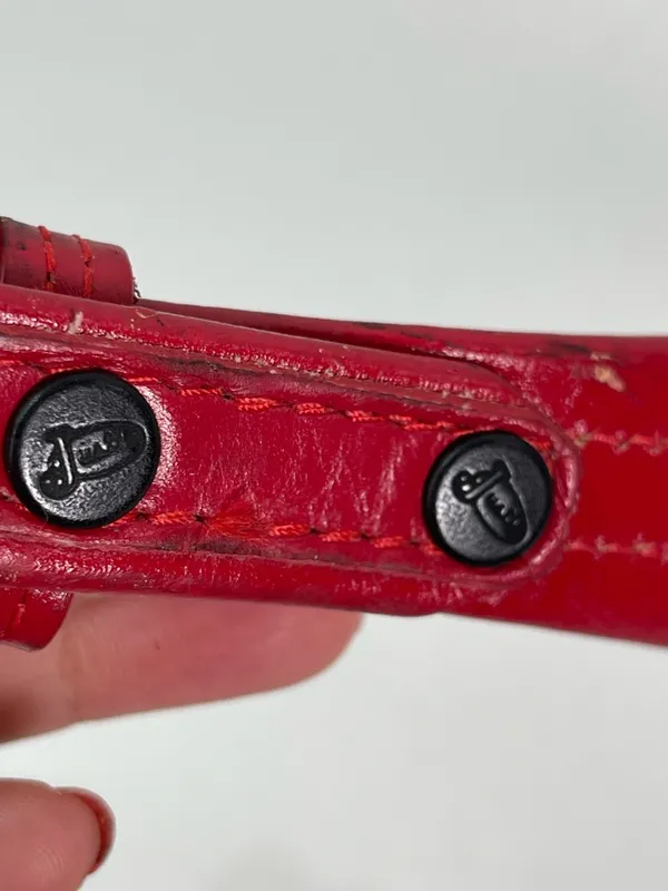Justin Boots Red Leather Belt Top Grain Cowhide Embellished Western 28 USA Made - Image 5