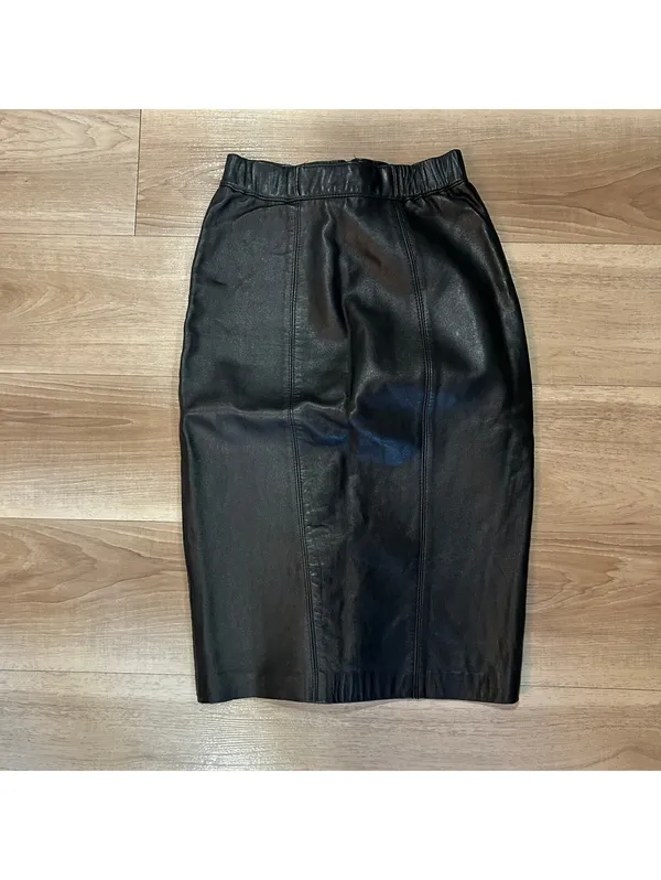 Vintage Positano Dark Brown Genuine Leather Midi Pencil Skirt Size 6 80s 90s - Image 3