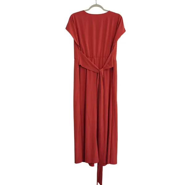 Halara XL Maxi Dress Coral Red V-Neck Tie Back Pockets Flowy Casual Sporty - Image 8