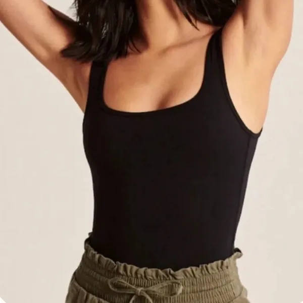 Abercrombie | Soft‎ A&F Ribbed Square Neck Thong Bodysuit in Black - Image 2