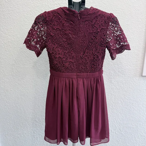 Lulus Angel in Disguise Burgundy Lace Skater Dress Bridesmaid Formal Wedding S - Image 3
