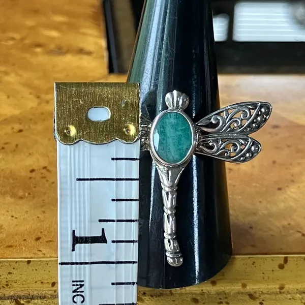 Natural Emerald Sterling Silver Dragonfly Ring Size 9 - Image 6