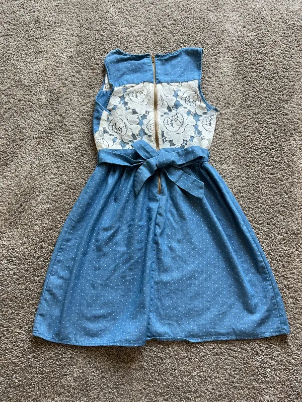 Vintage deLiA*s Mini Dress Light Blue White Polka Dots Lace Detail Y2K Summer XS - Image 3