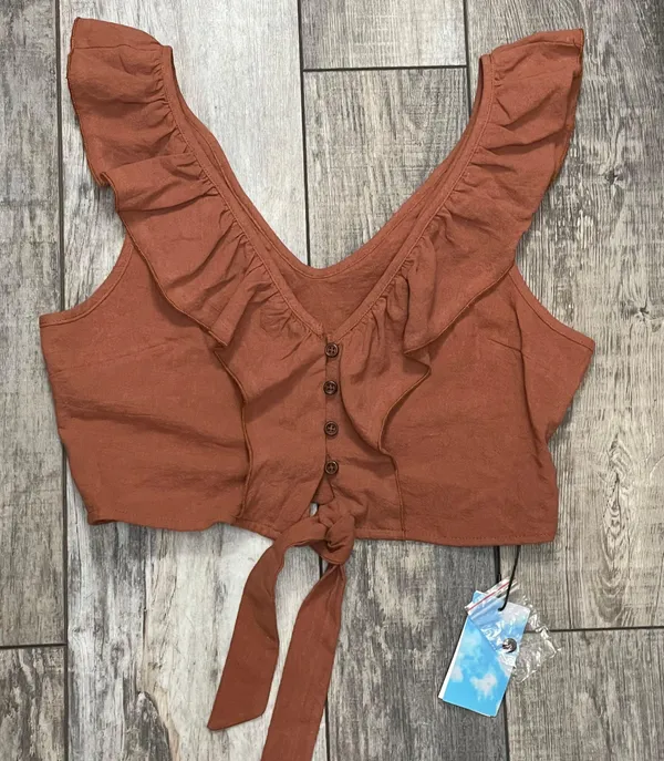 Cider NWT  Ruffle Button Up Knotted Cropped Tank Top Brown Size Small - Image 11