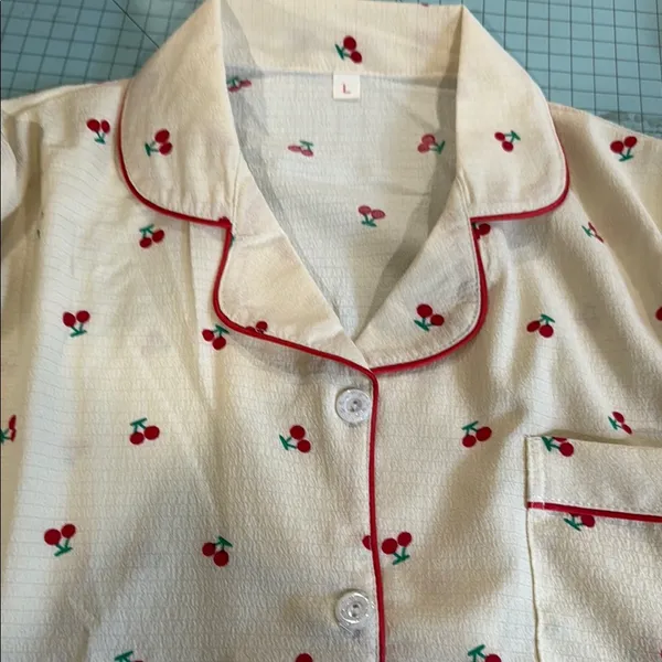 Cherry Print women’s Pajamas - Cream and Red - Image 5