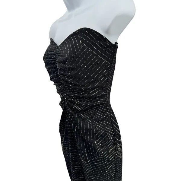 90s VTG Jessica McClintock Gunne Sax Sz. 5 Black Silver‎ Glitter Strapless Dress - Image 4