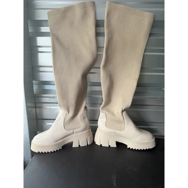 Fashion To Figure Knee High Oatmilk Sock Boots Chunky Sz 9W Platform‎ B-1 - Image 4