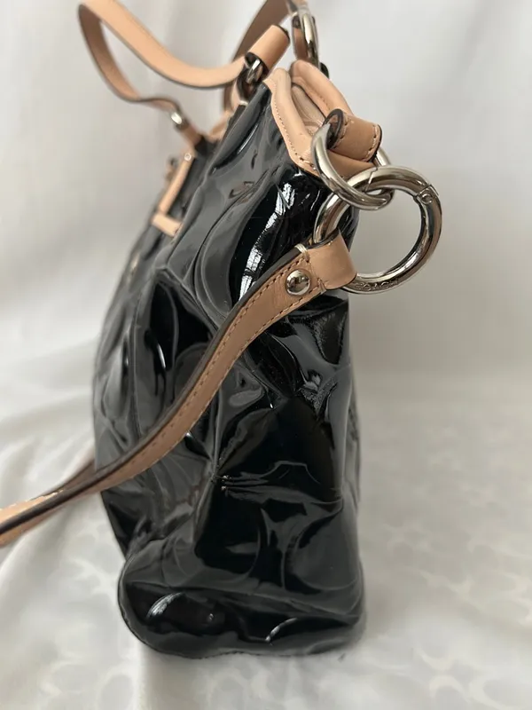 Coach Black Patent Leather w/ Tan Leather Trim Tote Shoulder Bag Purse ♥️♥️ - Image 4