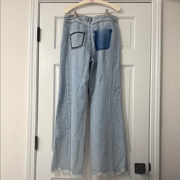 Sincerely Jules Jeans Juniors 5/27 Blue High Rise Wide Leg Distressed SJ28577AZW - Image 10