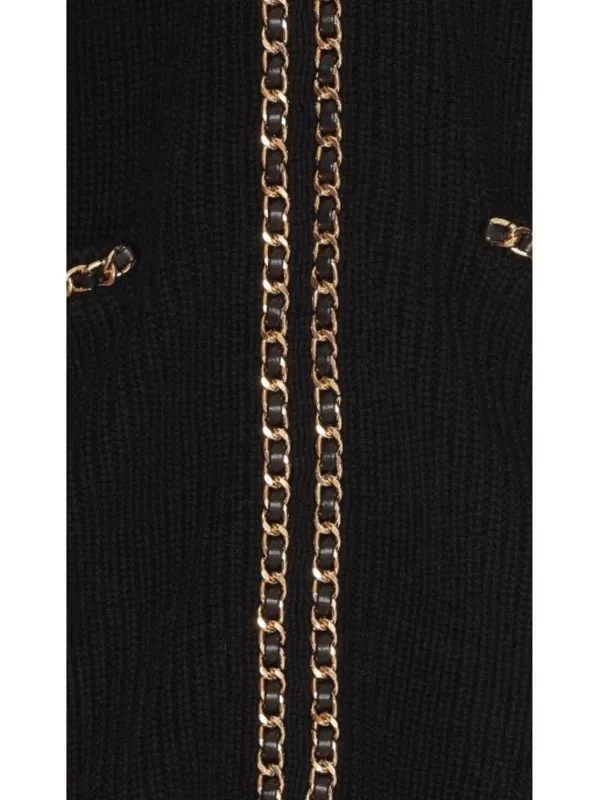 Lovers Friends Norina Cardigan Dress Black Chains Knit Edgy Chunky Sweater Mini - Image 8