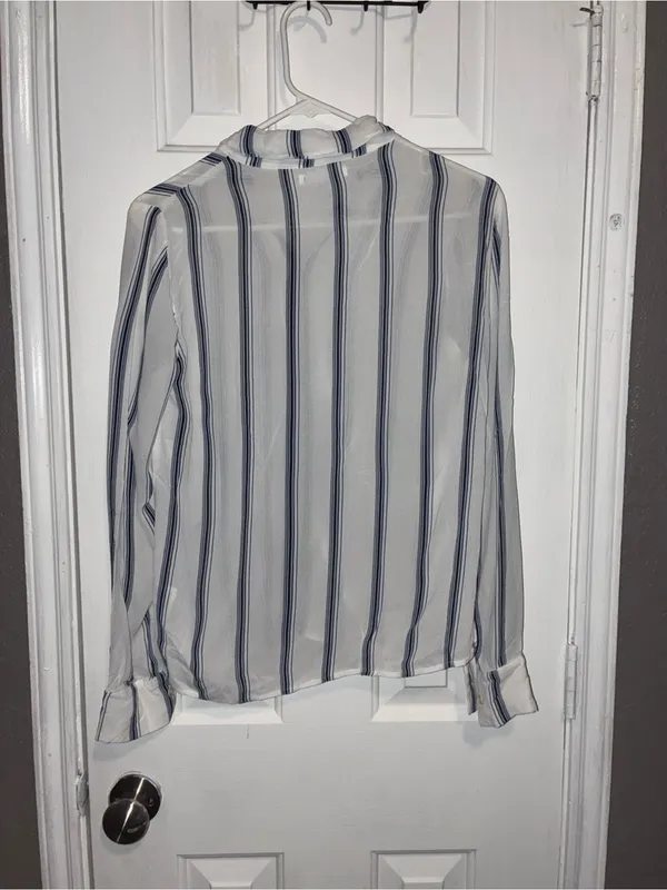 Reformation White Button-Down Shirt with Navy Stripes - Image 5