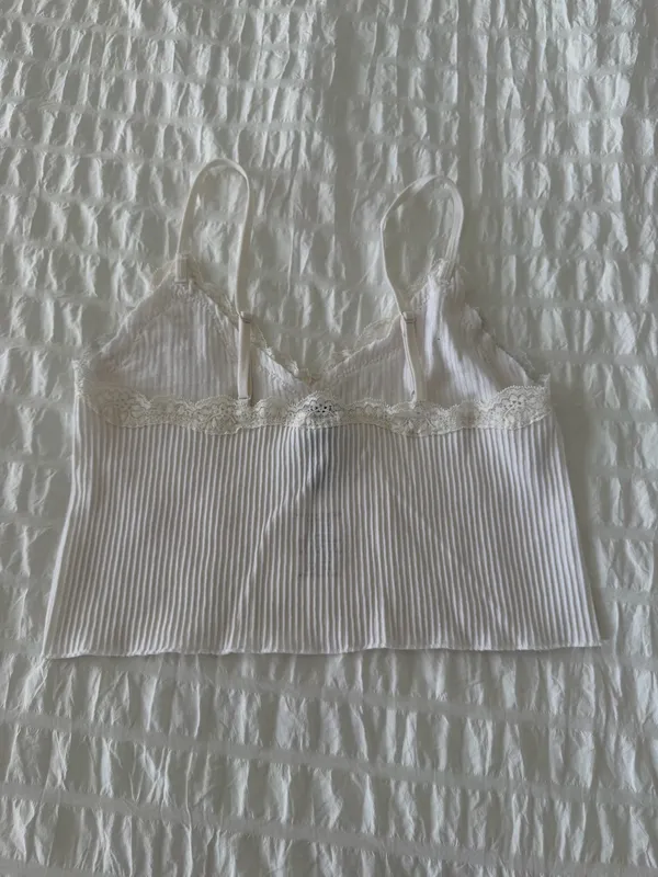 Francesca's White Lace Ribbed Tank - Image 3