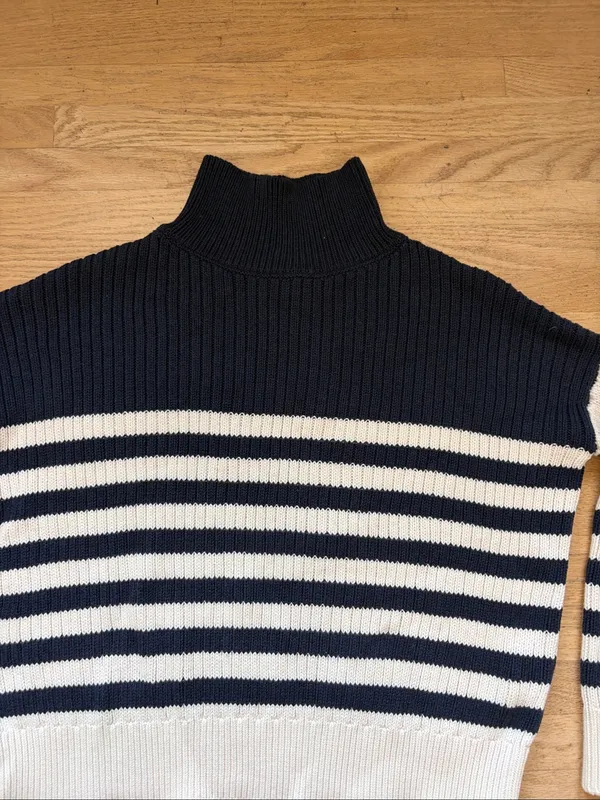 Emerson Fry CAROLYN FUNNEL NECK SWEATER - NAVY COLORBLOCK STRIPE ORGANIC sz S - Image 3