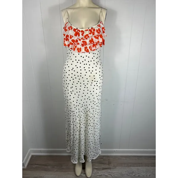 RIXO For Target Polka Dot Sleeveless Maxi Slip Dress Red Floral Ruffle Size M - Image 2