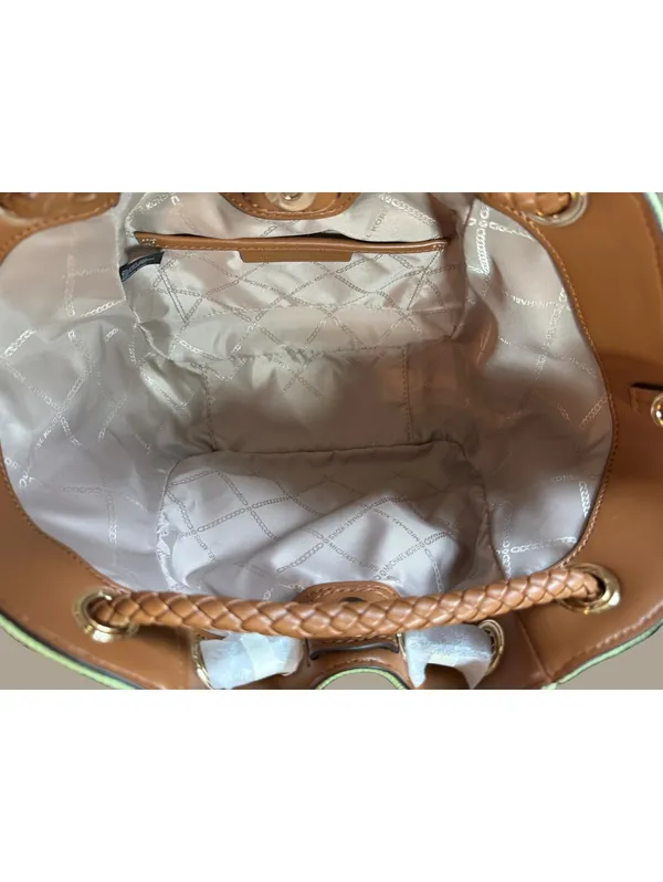 Michael Kors Green Canvas and Brown Leather Tote - Image 4