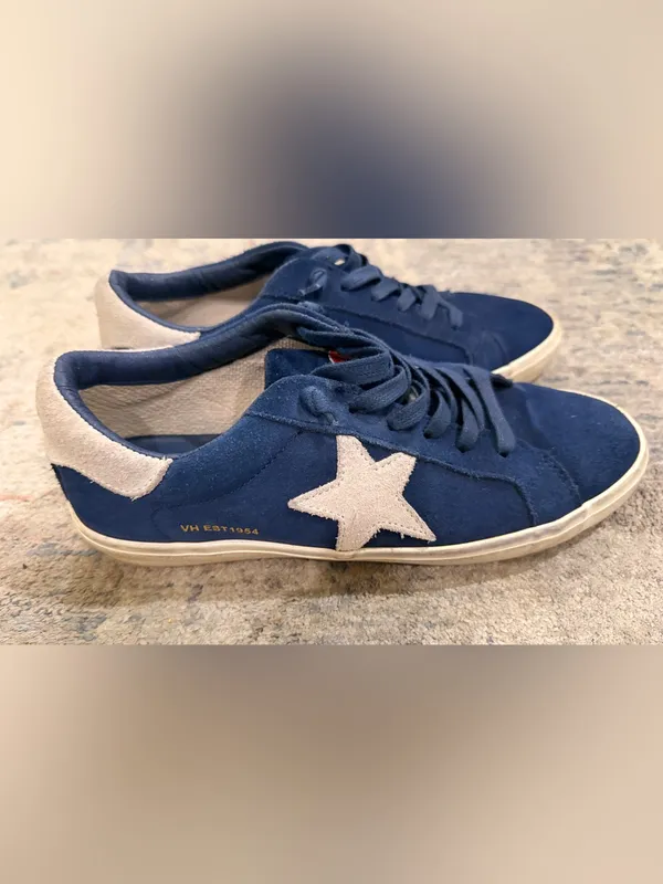 Ladies Vintage Havana Navy Suede Low-Top Sneakers - Image 2