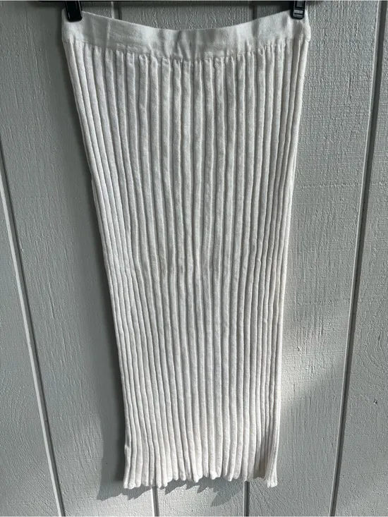 Free‎ People FP Beach Cotton Blend Ribbed Knit Veda Midi Skirt Ivory Size S - Image 6