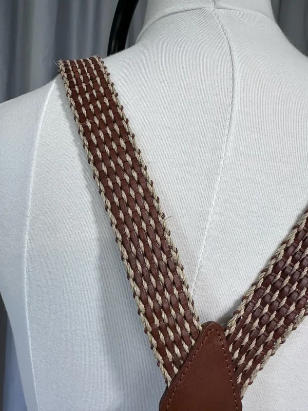 Banana Republic Suspenders Leather/Twine Brown Classic Woven Braided Braces - Image 4