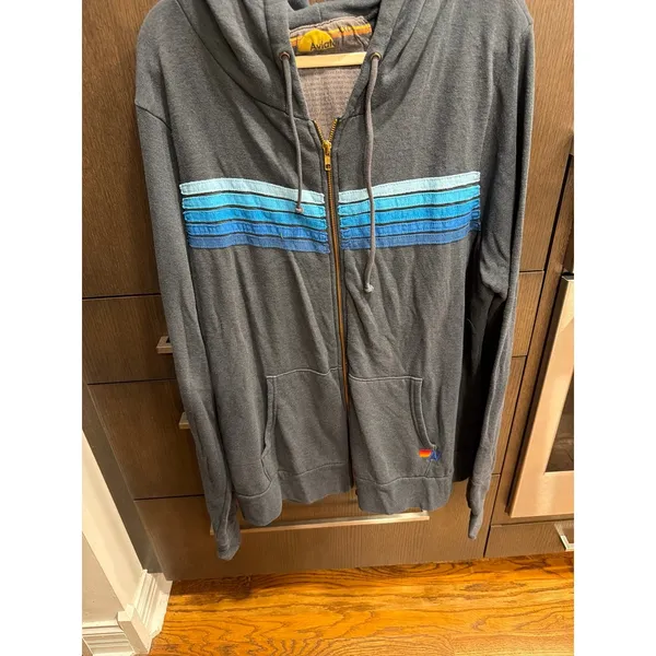 Aviator Nation 5 Stripe Zip Hoodie in charcoal and blue xxl - Image 5