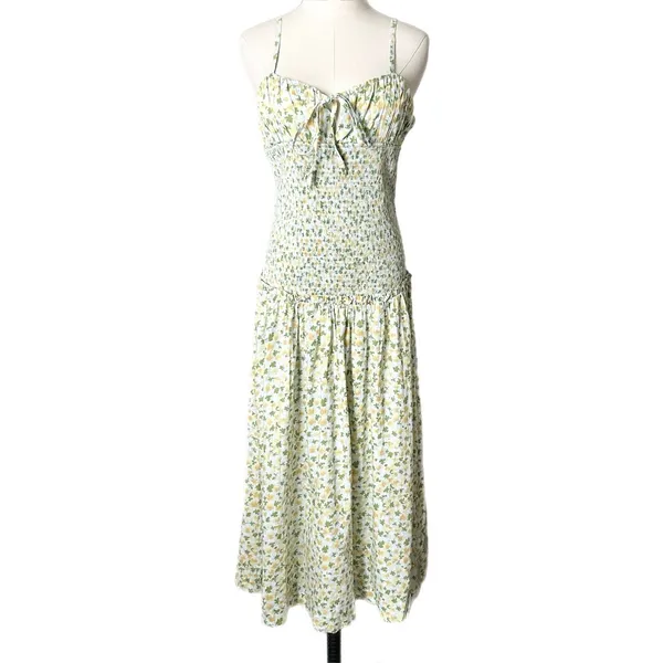 Free People Lavender Daze Floral Smocked Midi Dress Yellow Green Cotton Medium - Image 2