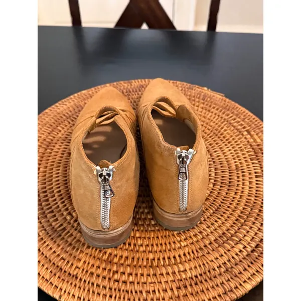 Free People Tan‎ Suede Caged Ankle Boots Pointed Toe Strappy Booties Size 38 - Image 5