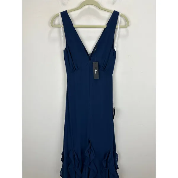 Lulus Alorna Dark Navy Sleeveless Ruffled Maxi Dress Formal Chiffon XS NWT - Image 6