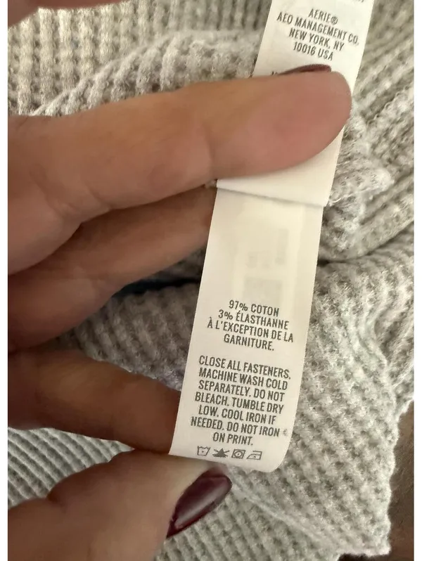 OFFLINE by Aerie Gray Ribbed Henley Long Sleeve Top XS Petite - Image 8
