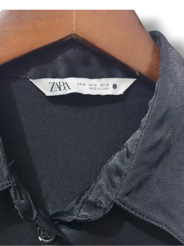ZARA | EUC Black Satin Silky Button-Down Long Sleeve Shirt Blouse (Size M) - Image 8