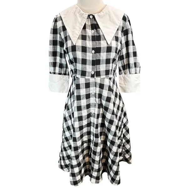 Heaven Collection Gingham Academia 3/4 Sleeve Midi A Line Button Dress‎ M - Image 2