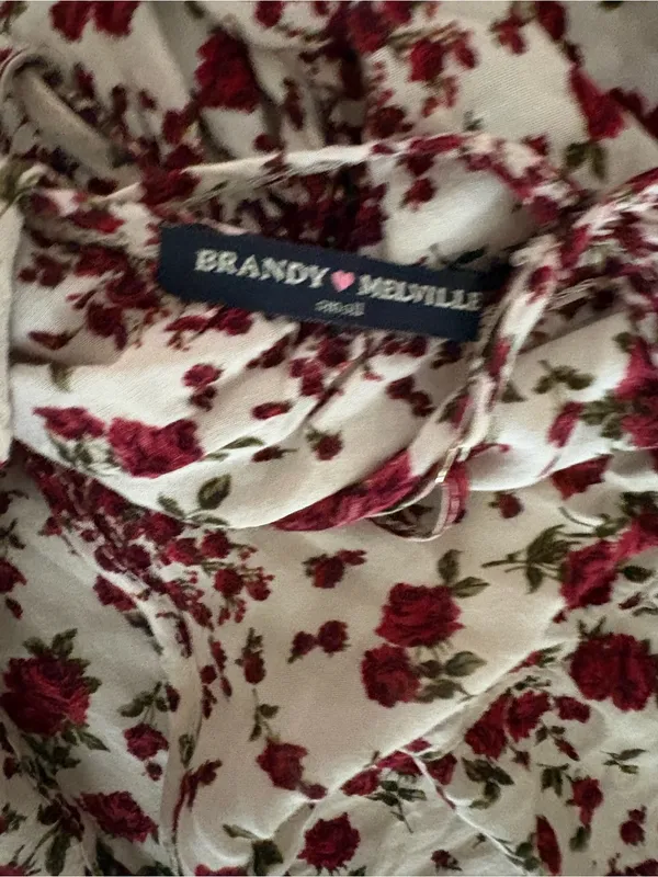 Brandy Melville White Tank Dress with Burgundy Floral Print - Image 2