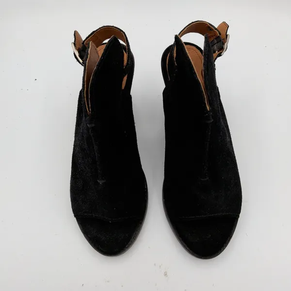 Frye Courtney‎ Black Suede Slingback Peep Toe Block Heel Booties Womens 7.5 B - Image 4