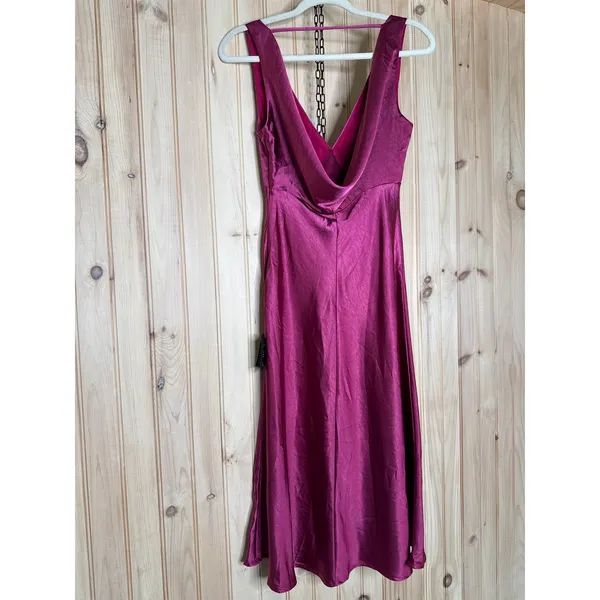 NWT Lulus Incredible Love Magenta Satin Cowl Back Midi Slip Dress Party Gala XS - Image 5