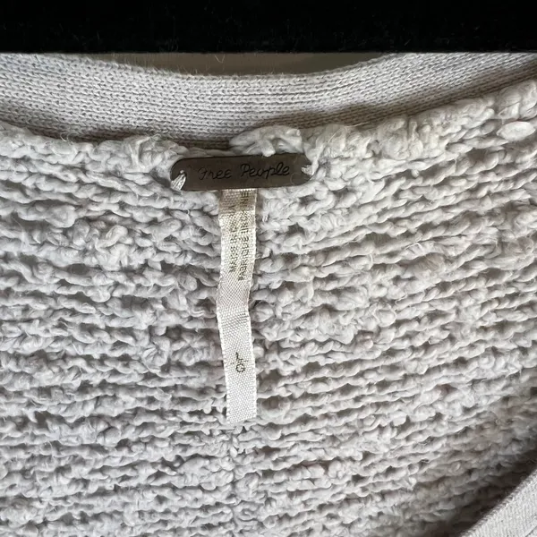 Free People‎ Womens Oversized V-Neck Textured Knit Sweater Beige Large - Image 4