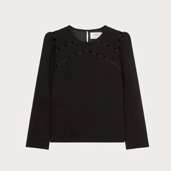 BA&SH Black Corus Top Blouse Cutout Details Solid Cut-Outs Bash Size 0 US Size 4 - Image 10