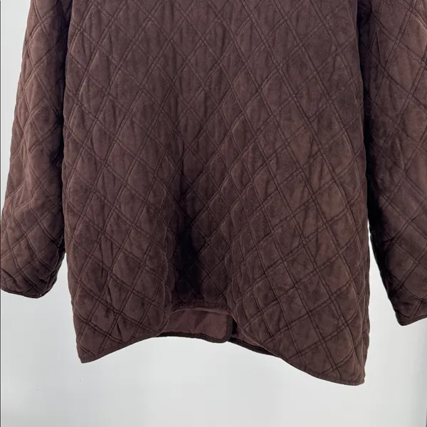 brown faux suede quilted barn jacket Lauren Ralph Lauren equestrian buttons XL - Image 4