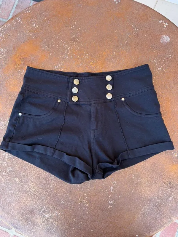 Ci Sono black mini micro shorts with gold buttons - fit like a small #party #goingout #y2k - Image 7