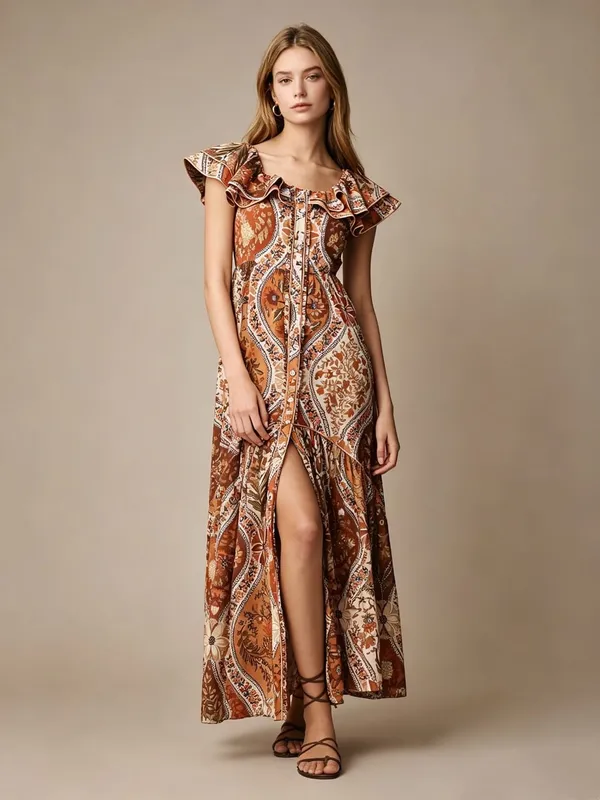 NWOT Farm Rio Romantic Nature Multicolor Ruffle Midi Dress Size XS - Image 2