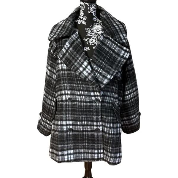 Free People Highlands Wool Plaid Peacoat Size XL - Image 4