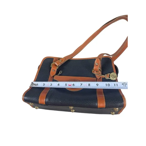 Dooney & Bourke AWL Navy Brown Pebbled Leather Top Handle Satchel Purse Bag 90s - Image 9